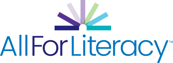 Logo with colorful, open-book graphic above the words All For Literacy in blue text.