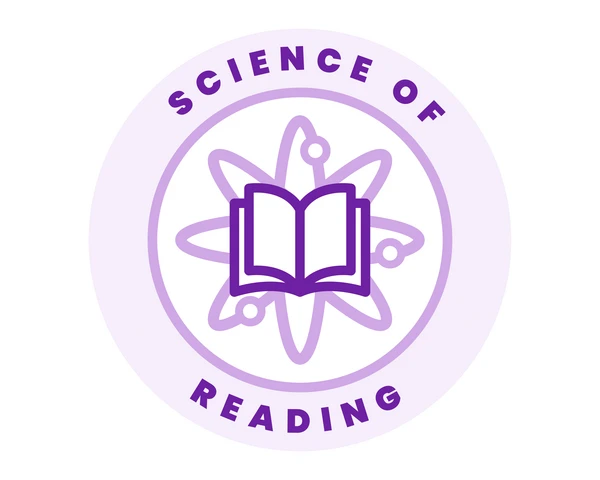 Logo with a purple open book at the center of a stylized atom. Text around it reads Science of Reading.